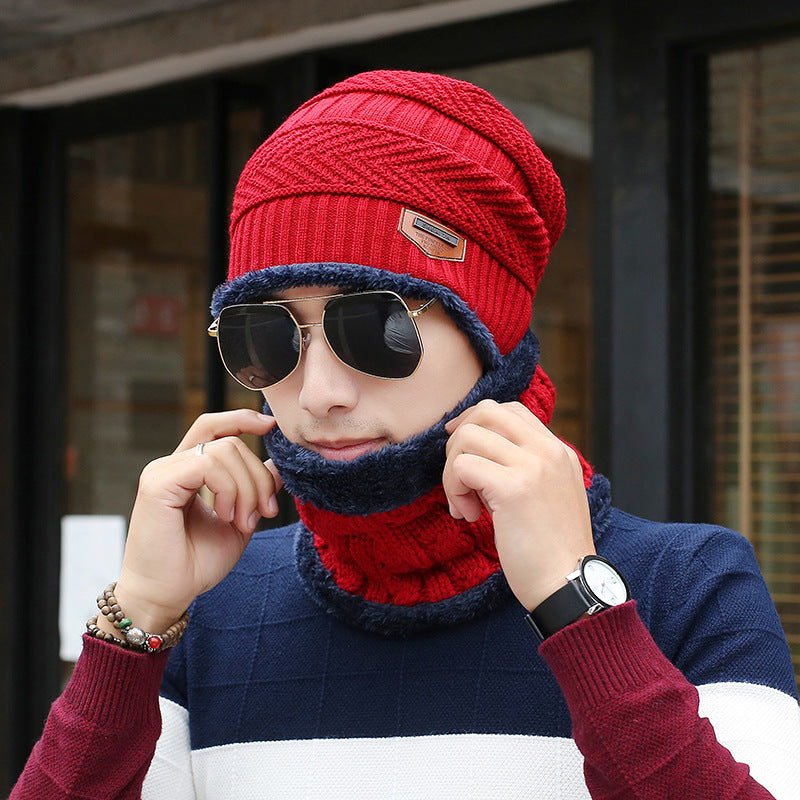 Gorro de lã tricotado masculino casual quente babador