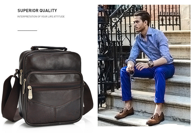 Bolsa de ombro diagonal de couro macio de pele de carneiro com camada de cabeça cheia, bolsa de couro masculina