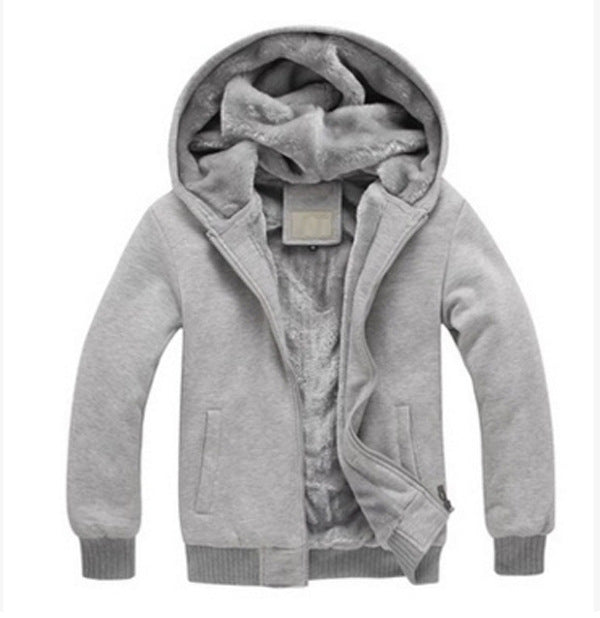 Hooded plus fleece padded cardigan