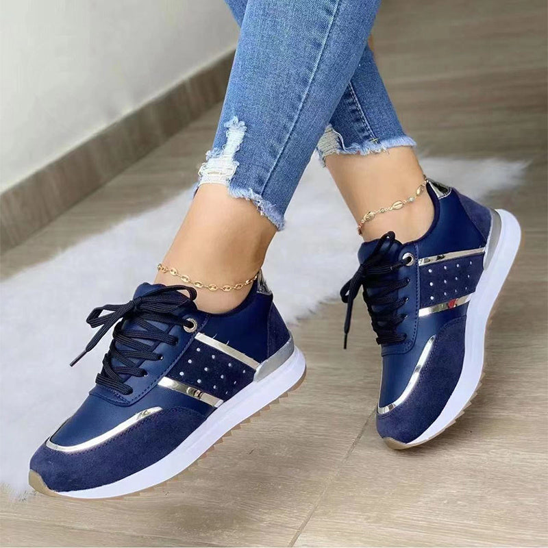 Tênis femininos grandes com sola grossa e blocos de cores casuais e cano baixo