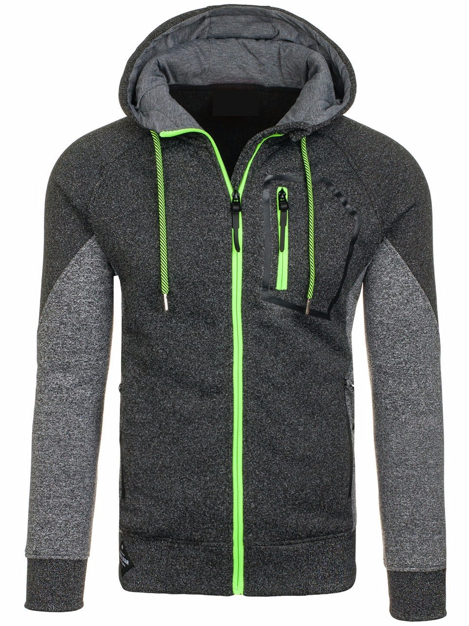 Moletom com capuz masculino de manga comprida com capuz e bolso com zíper e painéis