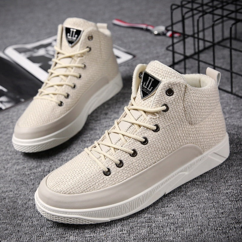 Sapatos masculinos de linho cano alto calçados esportivos casuais masculinos