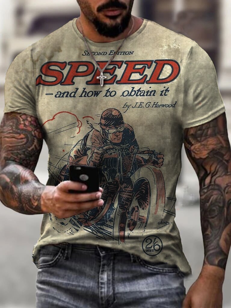 Camiseta esportiva masculina com gola redonda e estampada para jovens