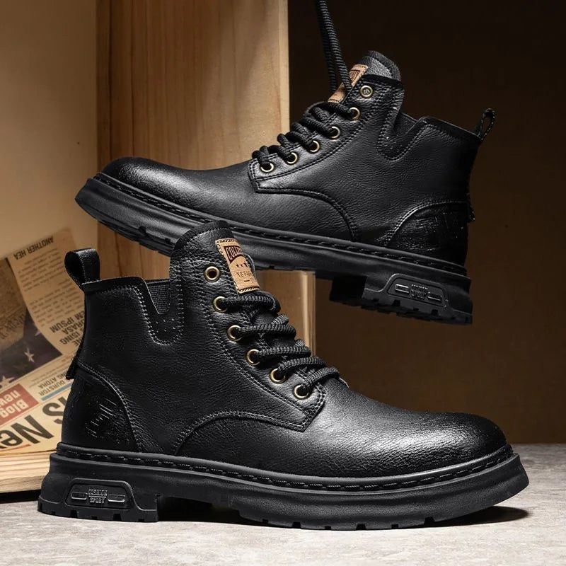 Luxury Men Ankle Boots Retro British High-top Men Boots Fashion High Quality Leather Shoes 2024 New Outdoor Men Motorcycle Boots