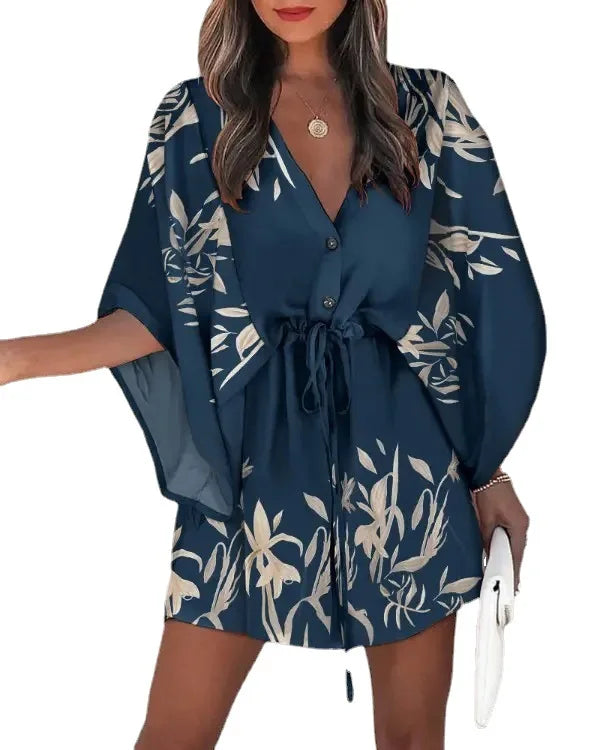 2025 Boho Floral Dress – Casual, Feminine & Flowy with Ruffles and V-Neck Detail.