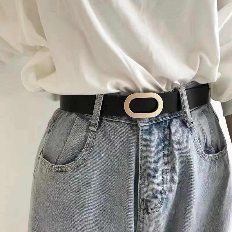 Fivela oval feminina cinto estilo coreano versátil casual moda simples combinando suéter terno saia calça