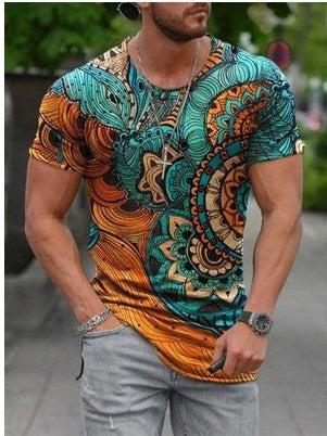Camiseta masculina casual de manga curta com gola redonda europeia e americana