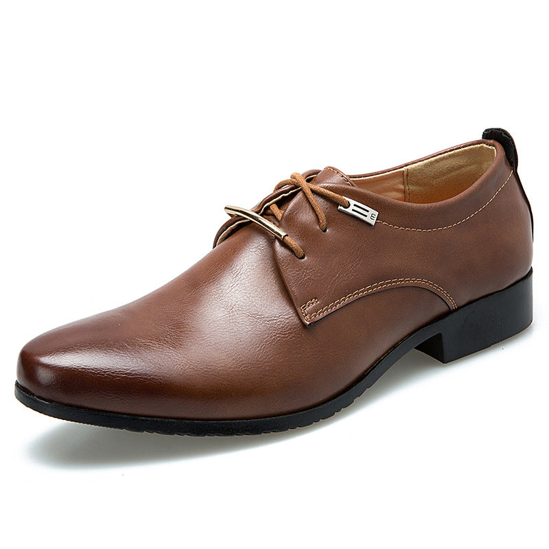 Sapatos formais masculinos de couro britânicos com cadarço, sapatos casuais