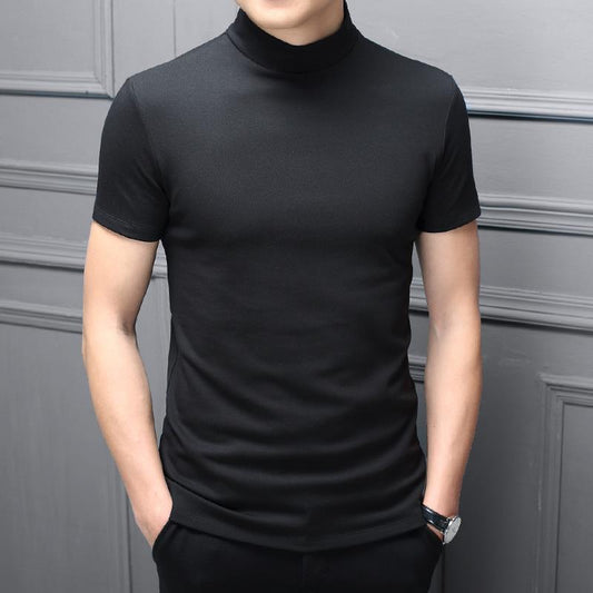 Camisa de algodón mercerizado de cuello alto para hombre, primavera y verano, manga corta