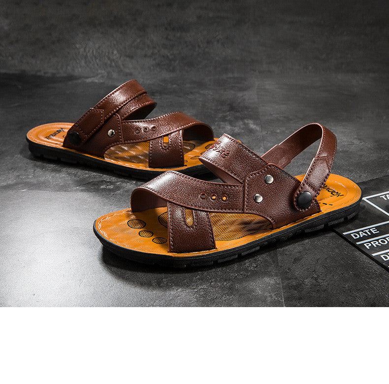 Sandálias de verão masculinas Sapatos de praia Couro Moda casual
