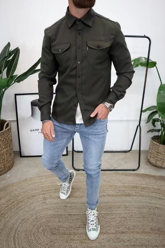 Camisa casual masculina juvenil escovada