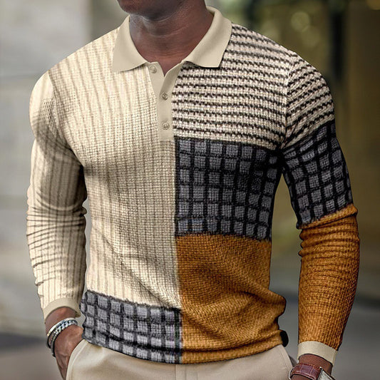 Camiseta de manga larga retro informal con estampado 3D para hombre