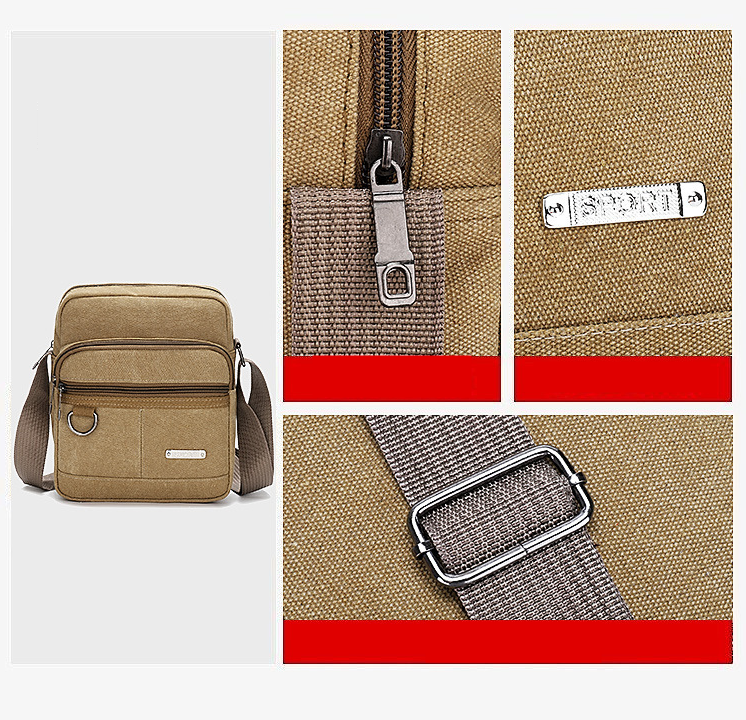 Bolsa de lona casual masculina de um ombro e várias camadas