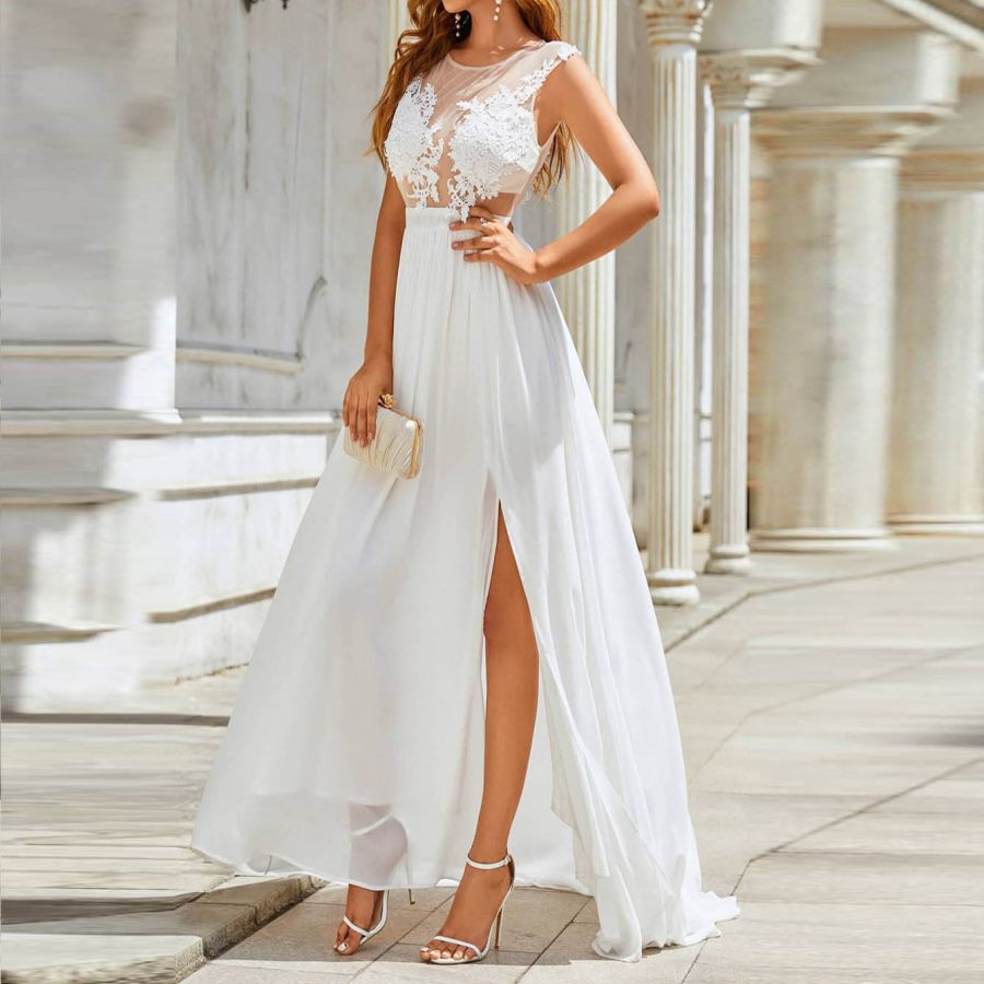 Vestido de noiva grande com cauda de renda em chiffon