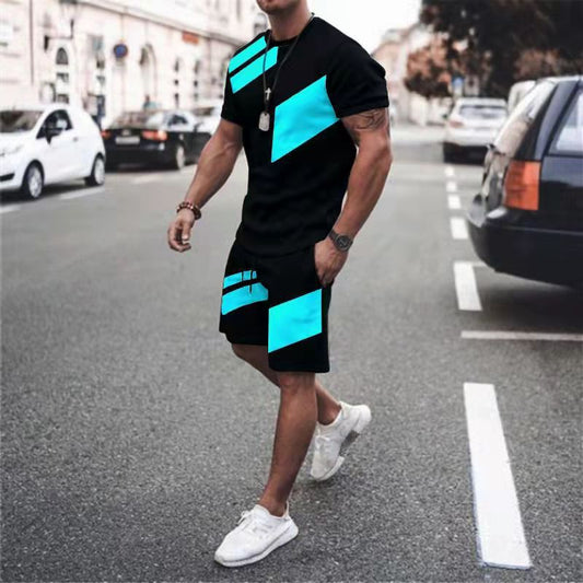 Conjunto de dos piezas de camiseta de cuello redondo informal y holgada de moda para hombre