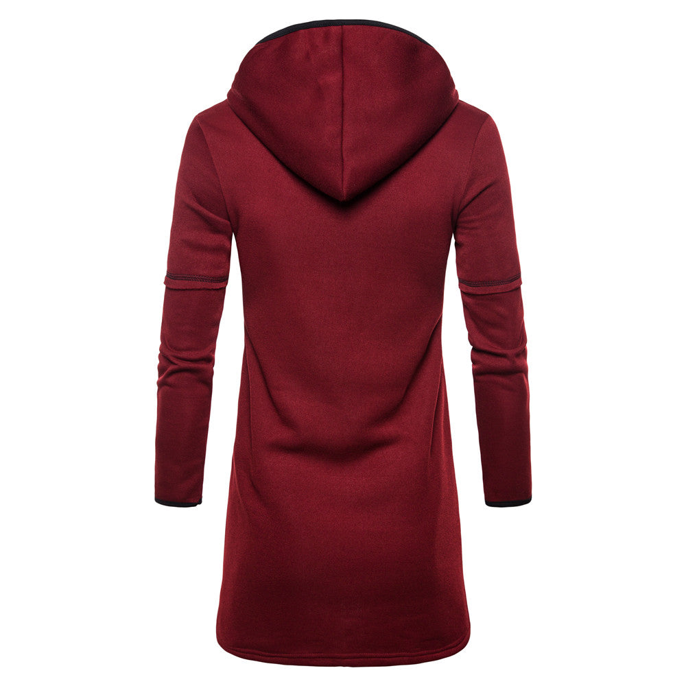 Cardigan masculino de manga comprida e comprimento médio com capuz, cor sólida, suéter masculino juvenil