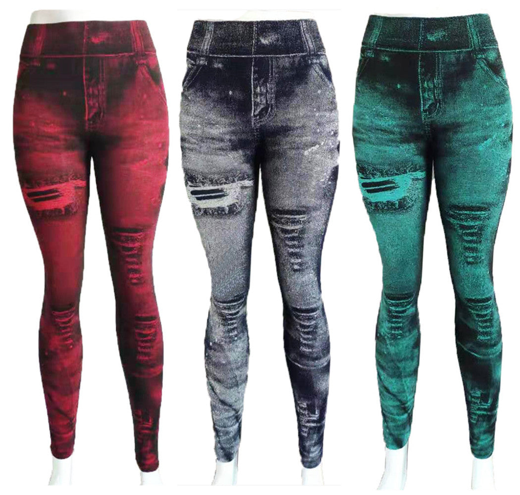 Leggings jeans superelásticas de 9 pontas femininas 