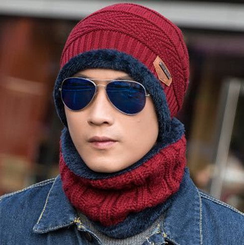 Gorro de lã tricotado masculino casual quente babador