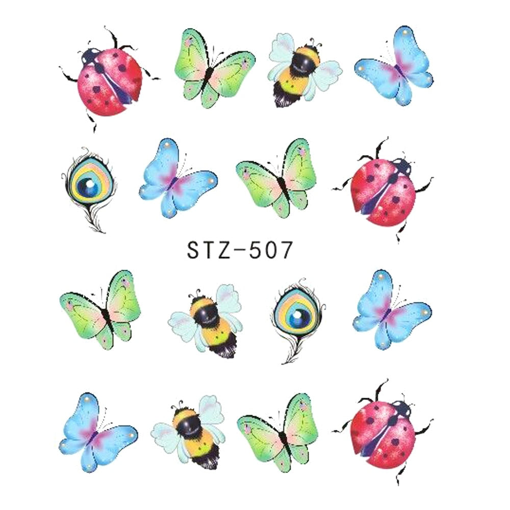 1pcs Adesivo de unha Borboleta Flor Transferência de água Decalque Sliders para Nail Art Decoração Tatuagem Manicure Envoltórios Ferramentas Ponta JISTZ508