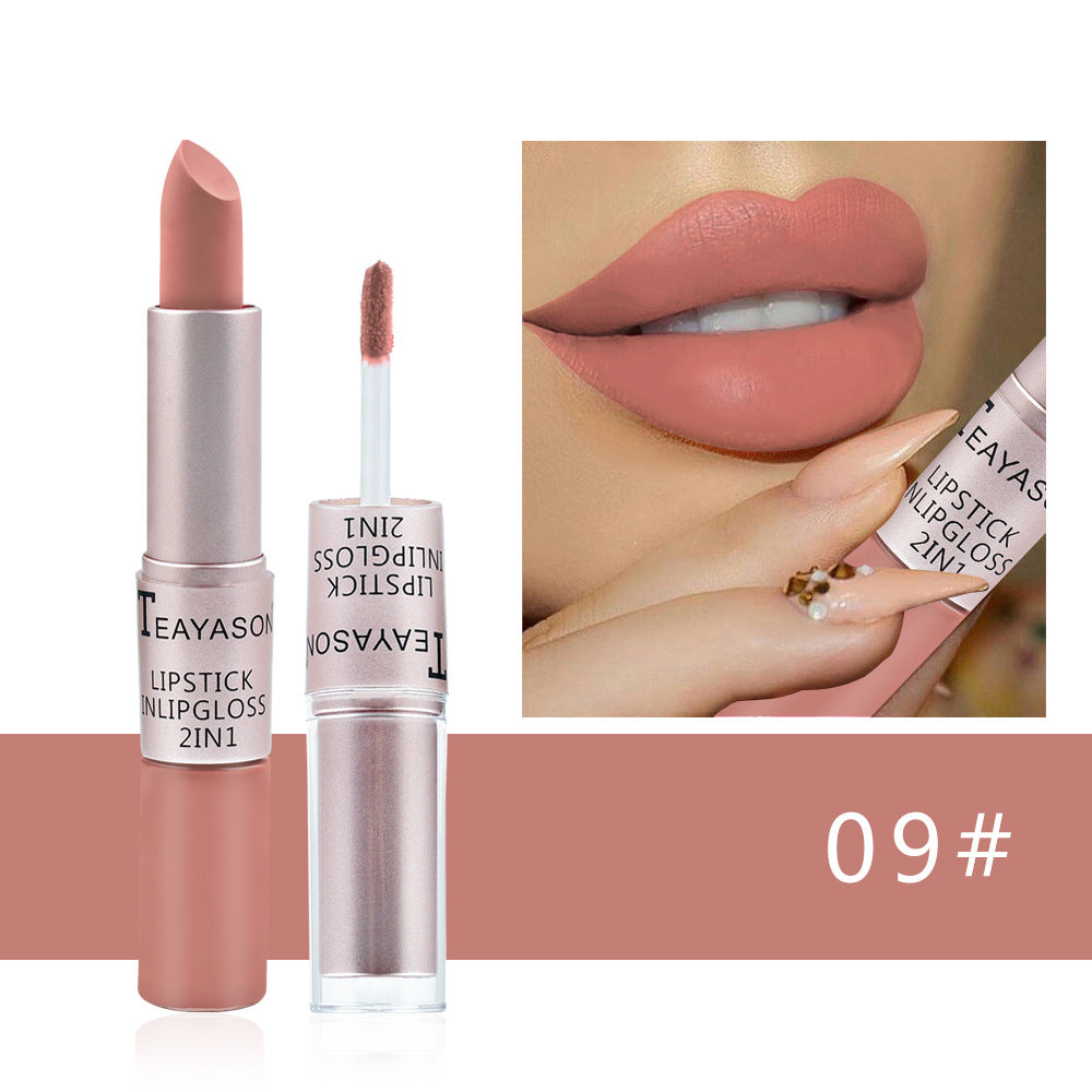 Gloss labial fosco antiaderente de ponta dupla