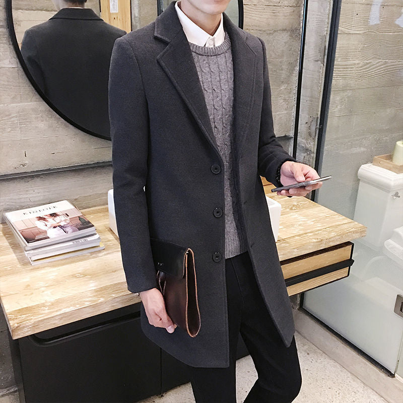 Sobretudo masculino de lã slim fit