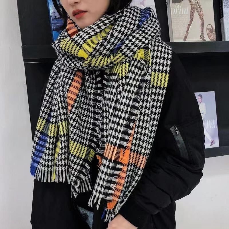 Feminino elegante e quente Thousand Birds Check Scarf Shawl