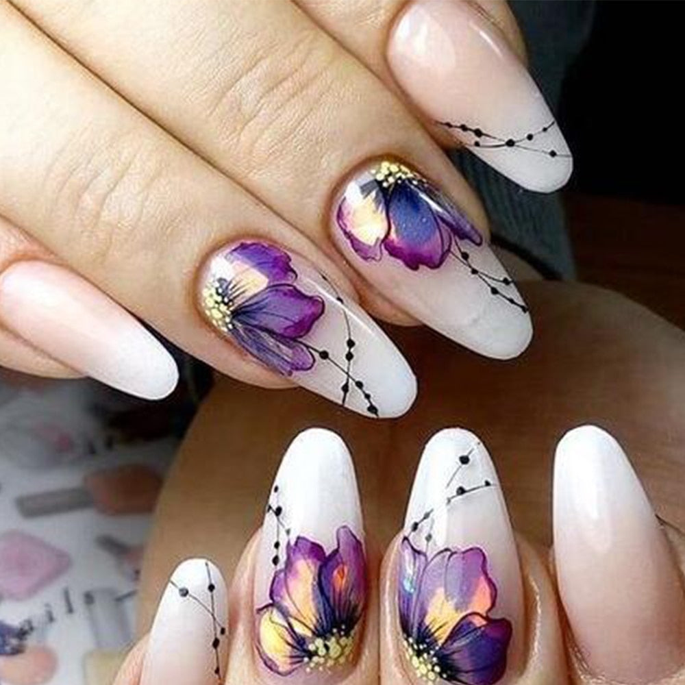 1pcs Adesivo de unha Borboleta Flor Transferência de água Decalque Sliders para Nail Art Decoração Tatuagem Manicure Envoltórios Ferramentas Ponta JISTZ508