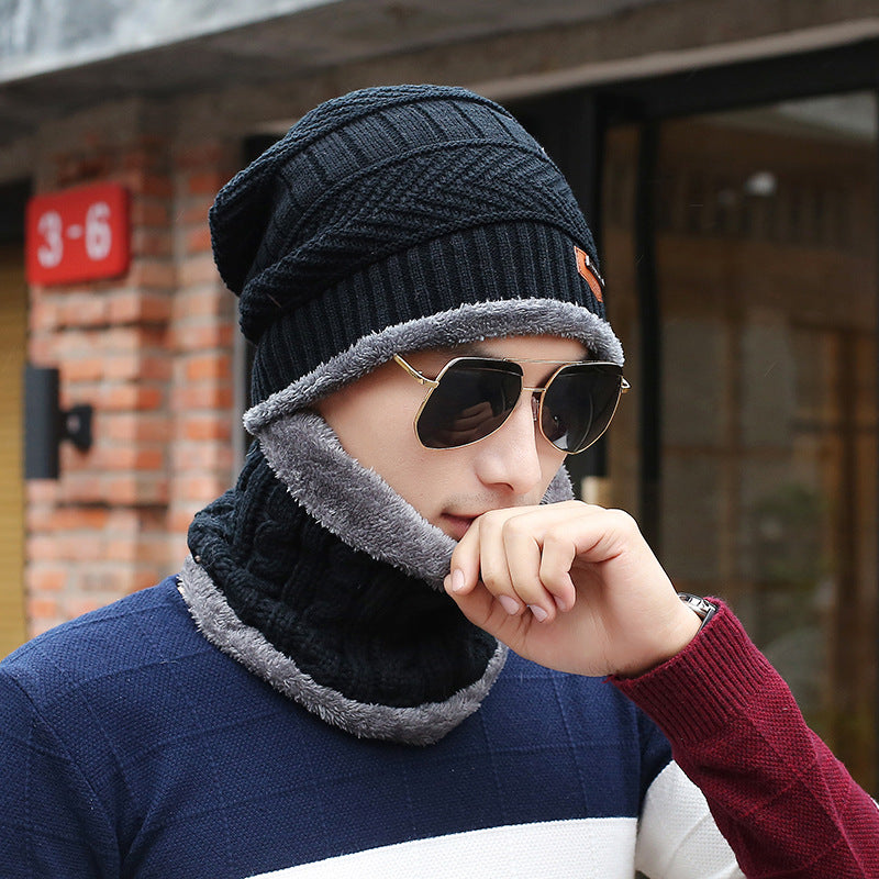 Gorro de lã tricotado masculino casual quente babador