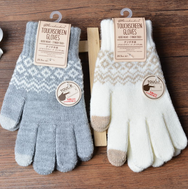 Luvas de malha femininas jacquard touch screen luvas quentes de inverno fashion
