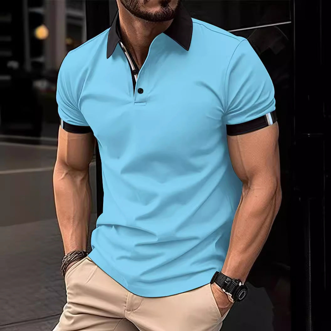 Botão casual masculino cor sólida manga curta