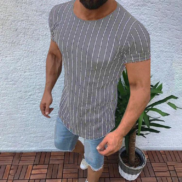 Listrado gola redonda manga curta masculino