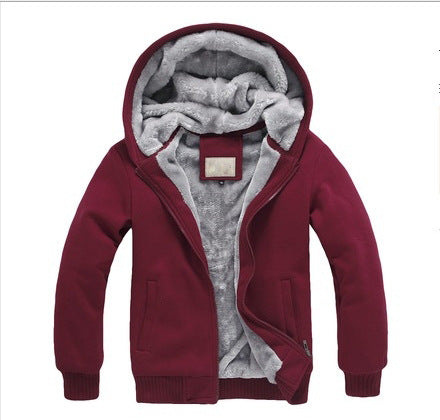 Hooded plus fleece padded cardigan