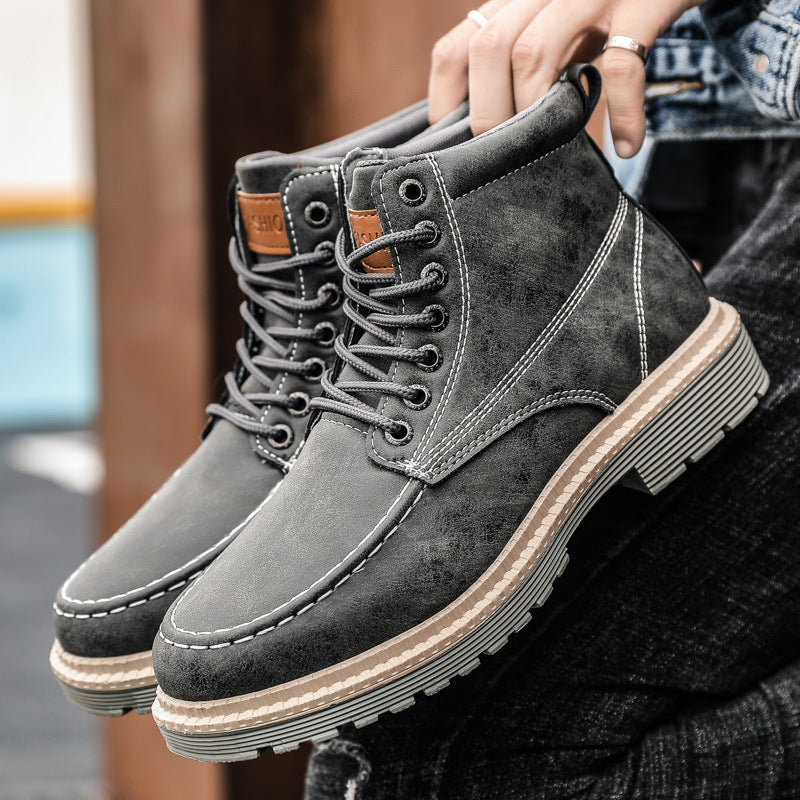 Botas de couro masculinas casuais para trabalho, calçados masculinos quentes para o inverno