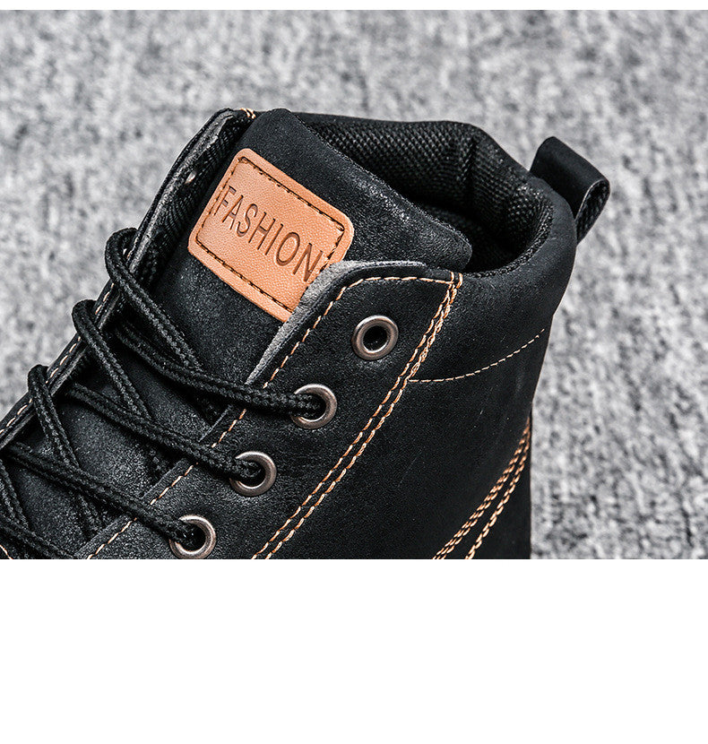 Botas de couro masculinas casuais para trabalho, calçados masculinos quentes para o inverno