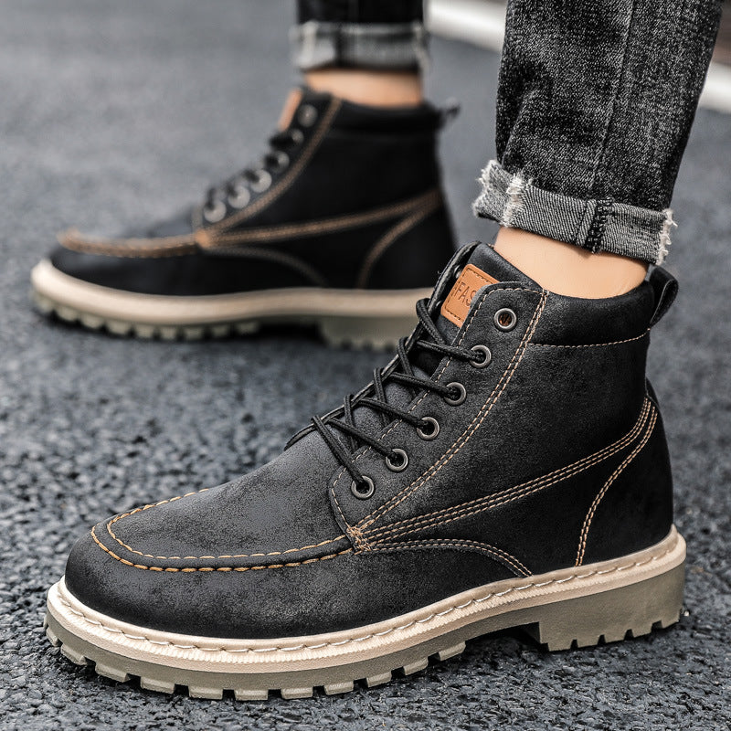 Botas de couro masculinas casuais para trabalho, calçados masculinos quentes para o inverno