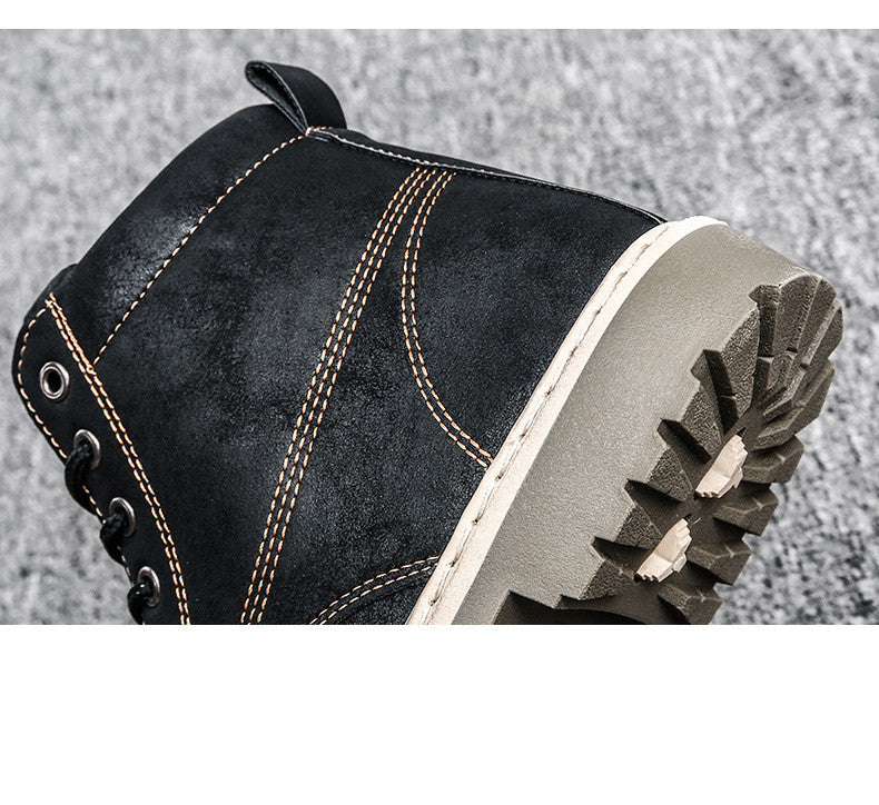 Botas de couro masculinas casuais para trabalho, calçados masculinos quentes para o inverno