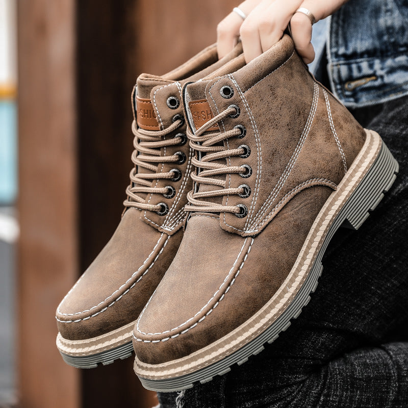 Botas de couro masculinas casuais para trabalho, calçados masculinos quentes para o inverno