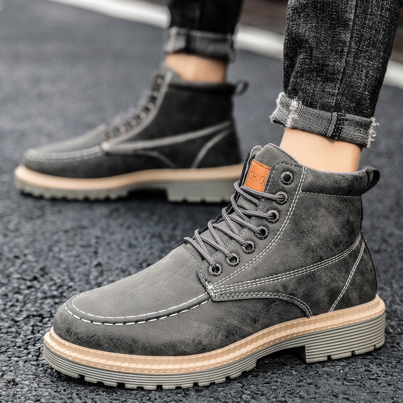 Botas de couro masculinas casuais para trabalho, calçados masculinos quentes para o inverno