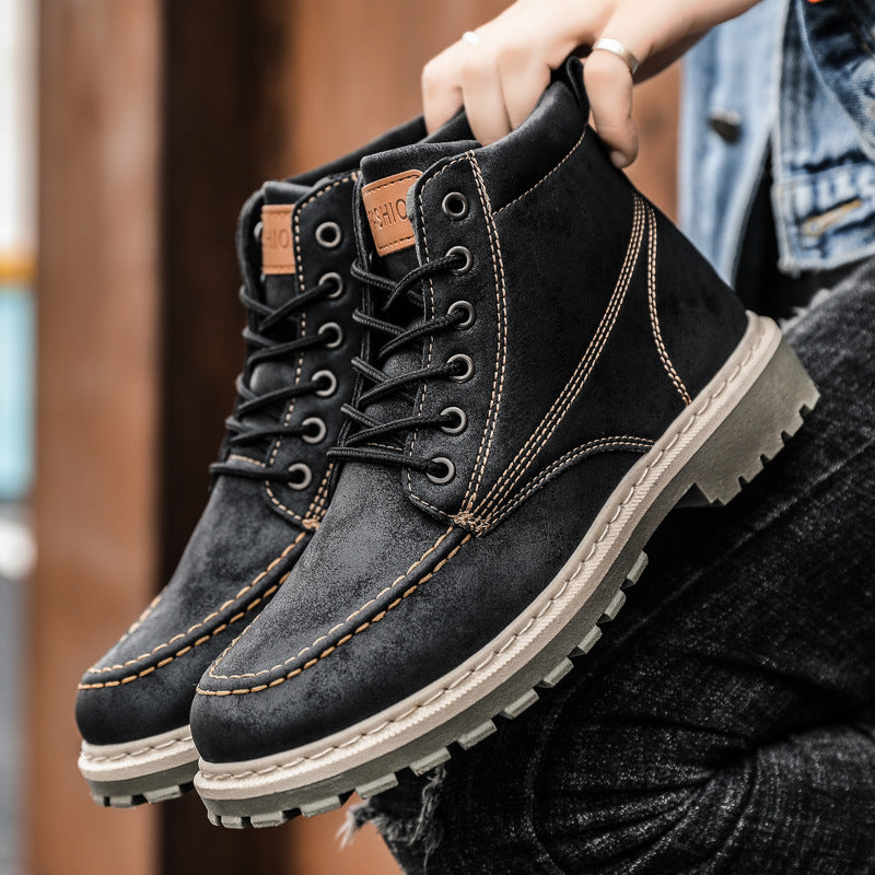 Botas de couro masculinas casuais para trabalho, calçados masculinos quentes para o inverno