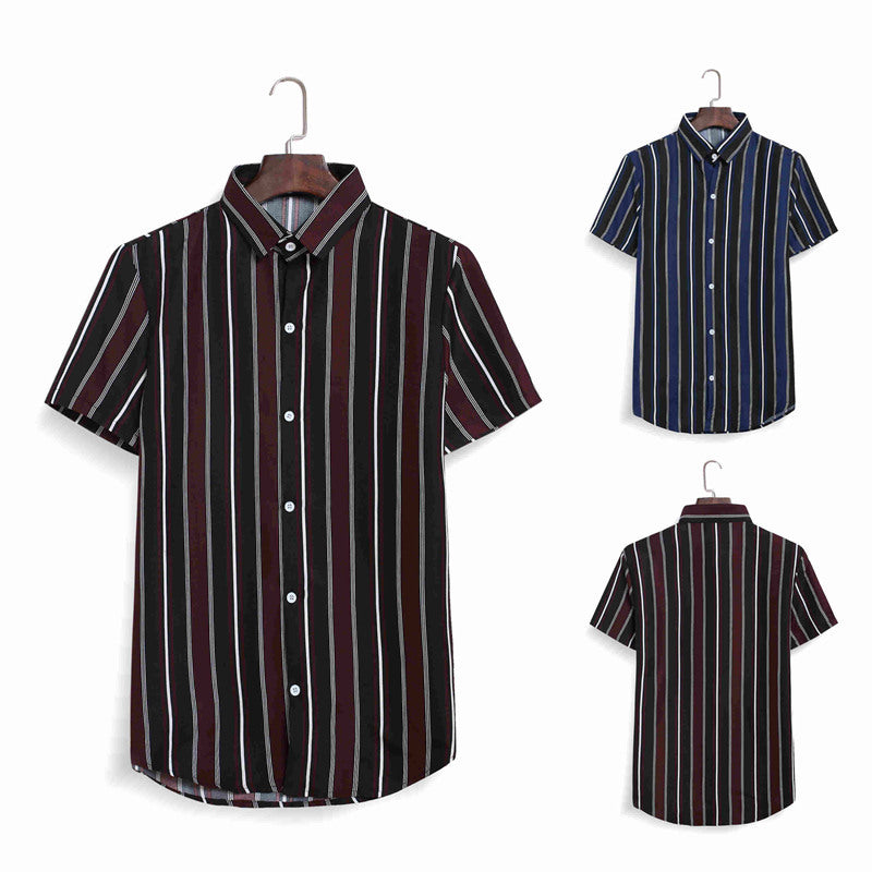 Camisa de manga curta listrada de bloco de cor casual masculina estilo de rua de praia