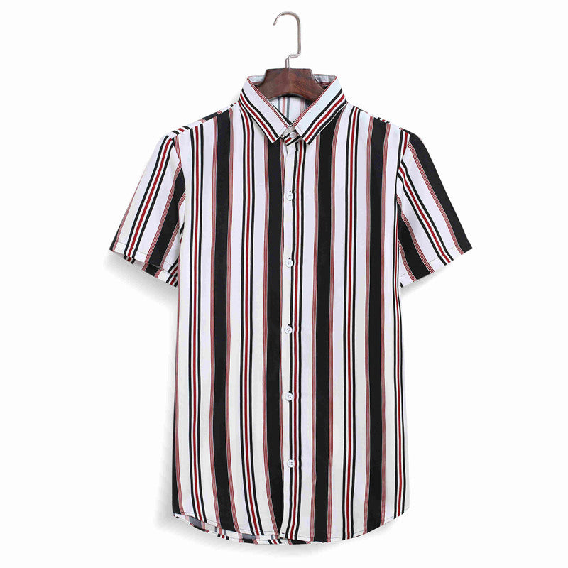 Camisa de manga curta listrada de bloco de cor casual masculina estilo de rua de praia