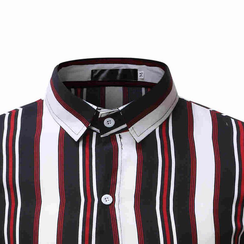 Camisa de manga curta listrada de bloco de cor casual masculina estilo de rua de praia