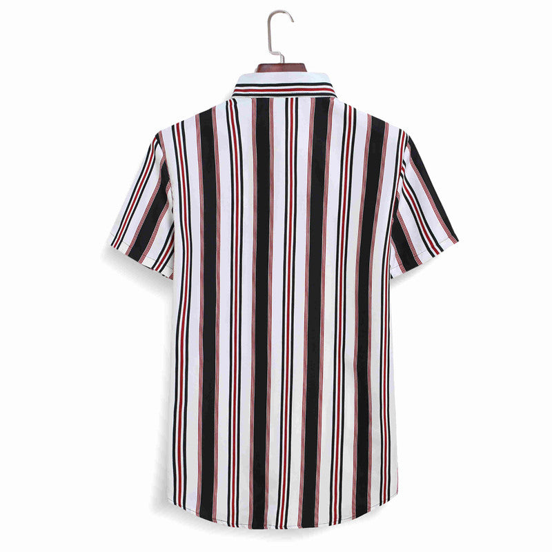 Camisa de manga curta listrada de bloco de cor casual masculina estilo de rua de praia