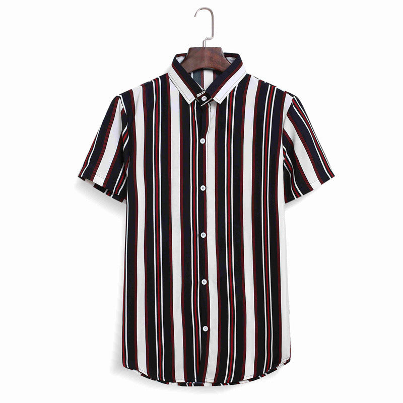 Camisa de manga curta listrada de bloco de cor casual masculina estilo de rua de praia