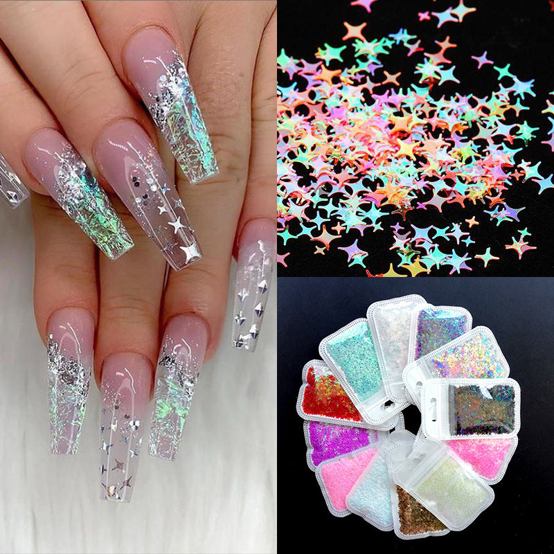Acessórios para Nail Art Estrela de Quatro Pontas Sinfonia Laser Lantejoulas
