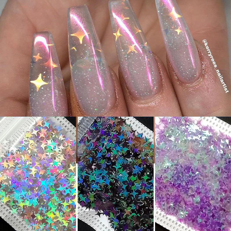 Acessórios para Nail Art Estrela de Quatro Pontas Sinfonia Laser Lantejoulas