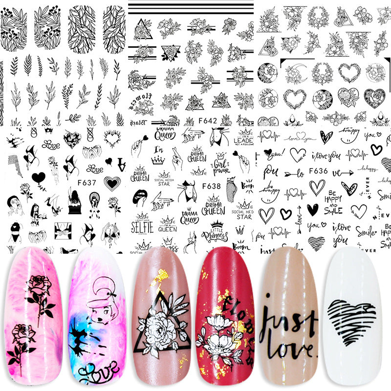 Adesivos adesivos de flores de verão e amor Adesivos para Nail Art Adesivos para unhas de comércio exterior Decalques para Nail Art