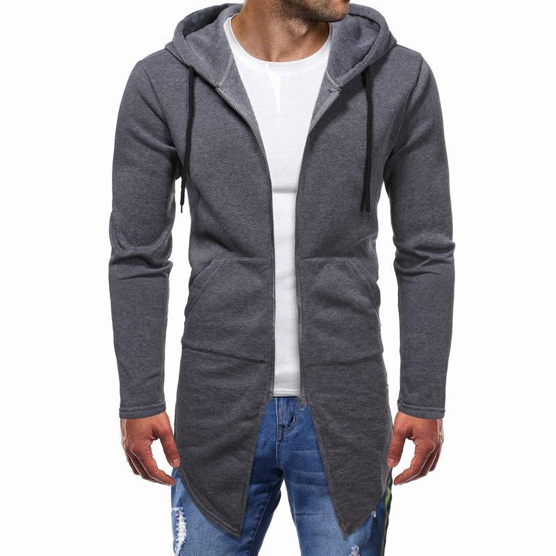Cor sólida comprimento médio tamanho grande suéter masculino com capuz casual zíper cardigan