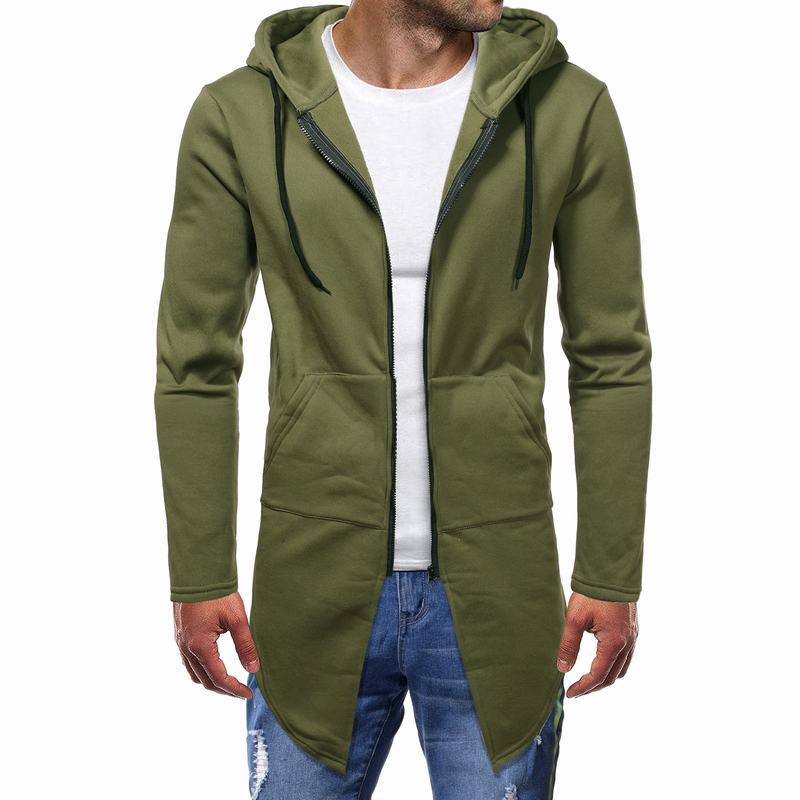 Cor sólida comprimento médio tamanho grande suéter masculino com capuz casual zíper cardigan