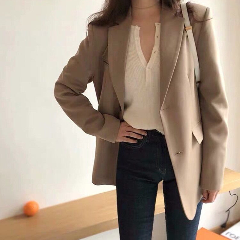 Estilo britânico longo solto casual terno jaqueta